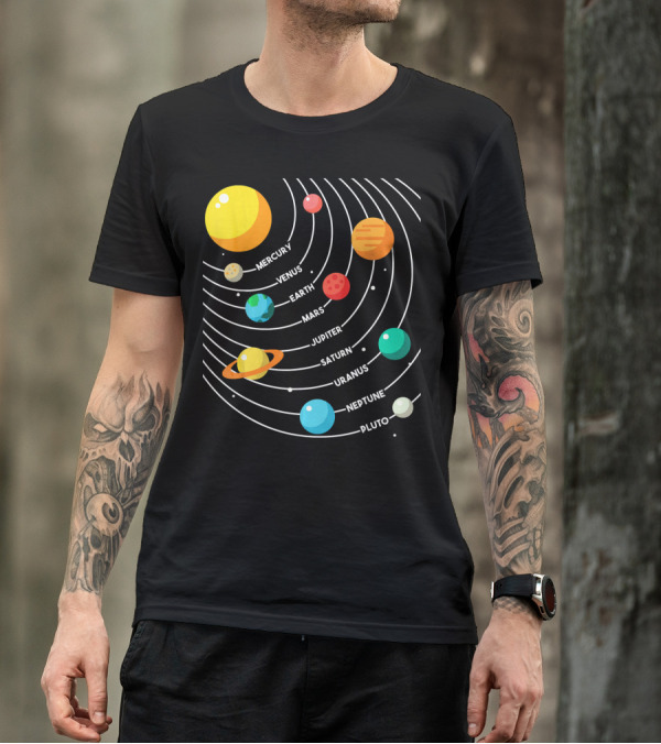 Mercury Venus Earth Mars Jupiter Saturn Uranus Neptune Pluto Solar System Science T-Shirt