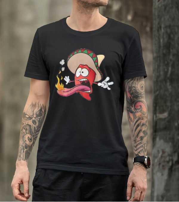 Spicy Red Chili Pepper With Sombrero And Flames T-Shirt