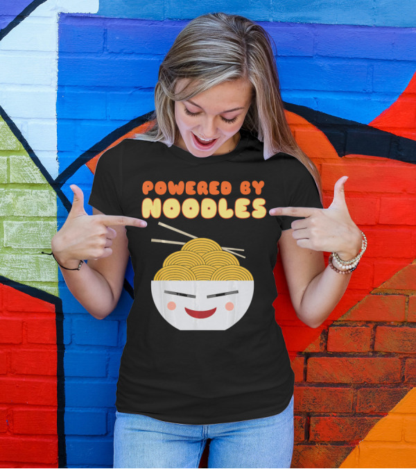 Powered By Noodles Cute Bowl With Spicy Smiling Face T-Shirt