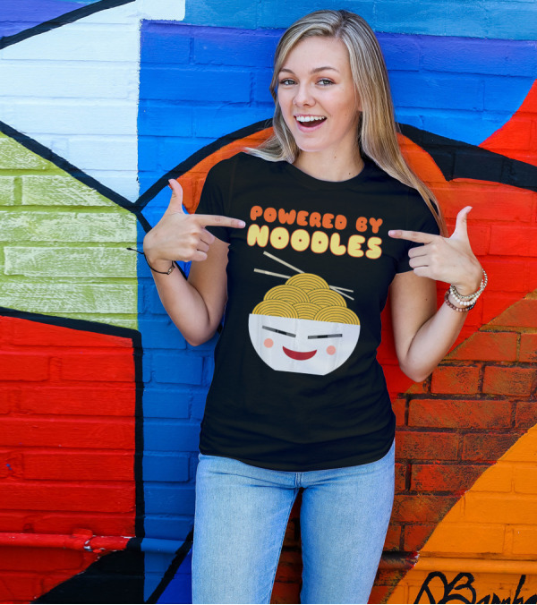 Powered By Noodles Cute Bowl With Spicy Smiling Face T-Shirt