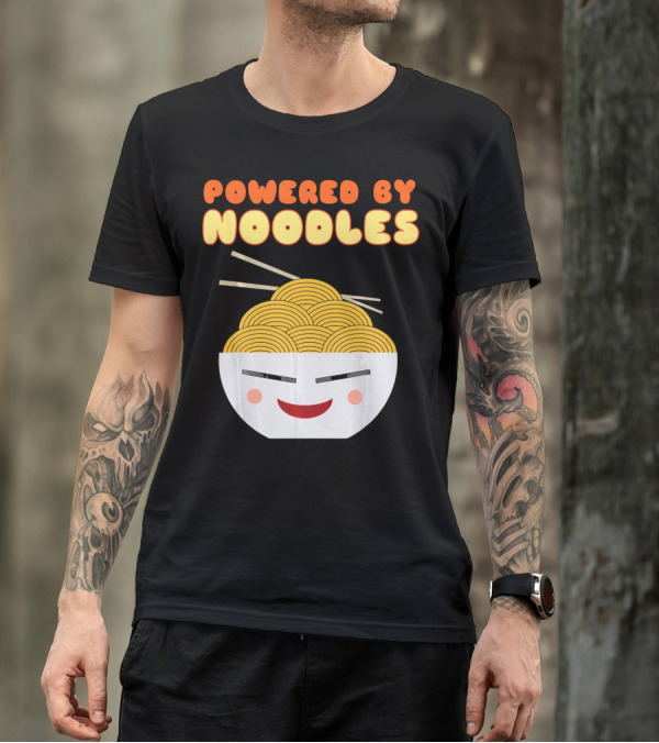 Powered By Noodles Cute Bowl With Spicy Smiling Face T-Shirt