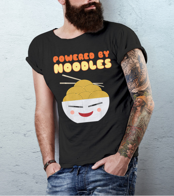 Powered By Noodles Cute Bowl With Spicy Smiling Face T-Shirt