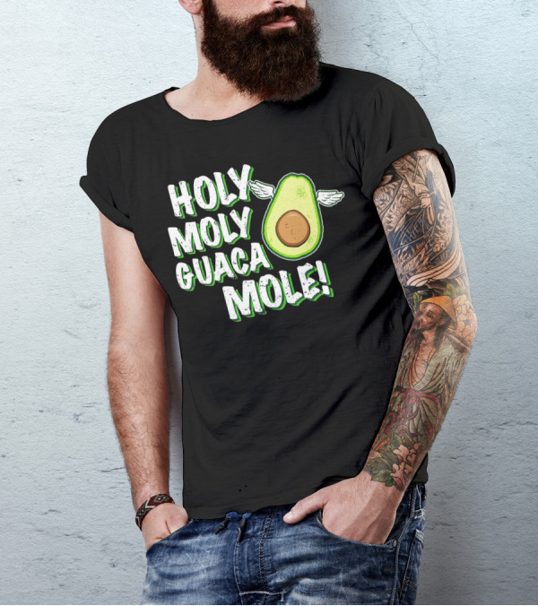 Holy Moly Guacamole Winged Avocado Funny Phrase T-Shirt