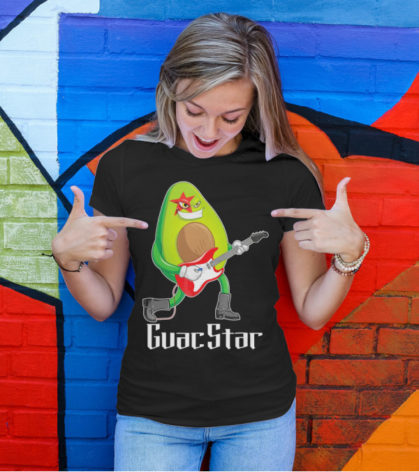 Guac Star Avocado Rock Star Playing Guitar With Red Boots T-Shirt