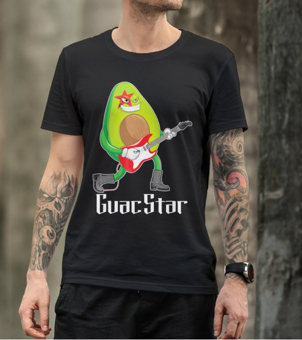 Guac Star Avocado Rock Star Playing Guitar With Red Boots T-Shirt