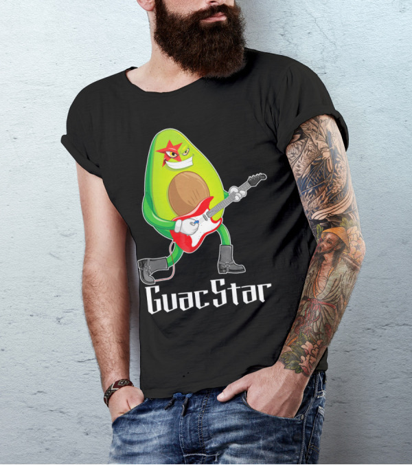 Guac Star Avocado Rock Star Playing Guitar With Red Boots T-Shirt