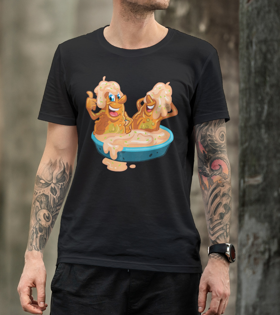 Fried Pickles Funny Trendy Cartoon Dipping Pool Party T-Shirt
