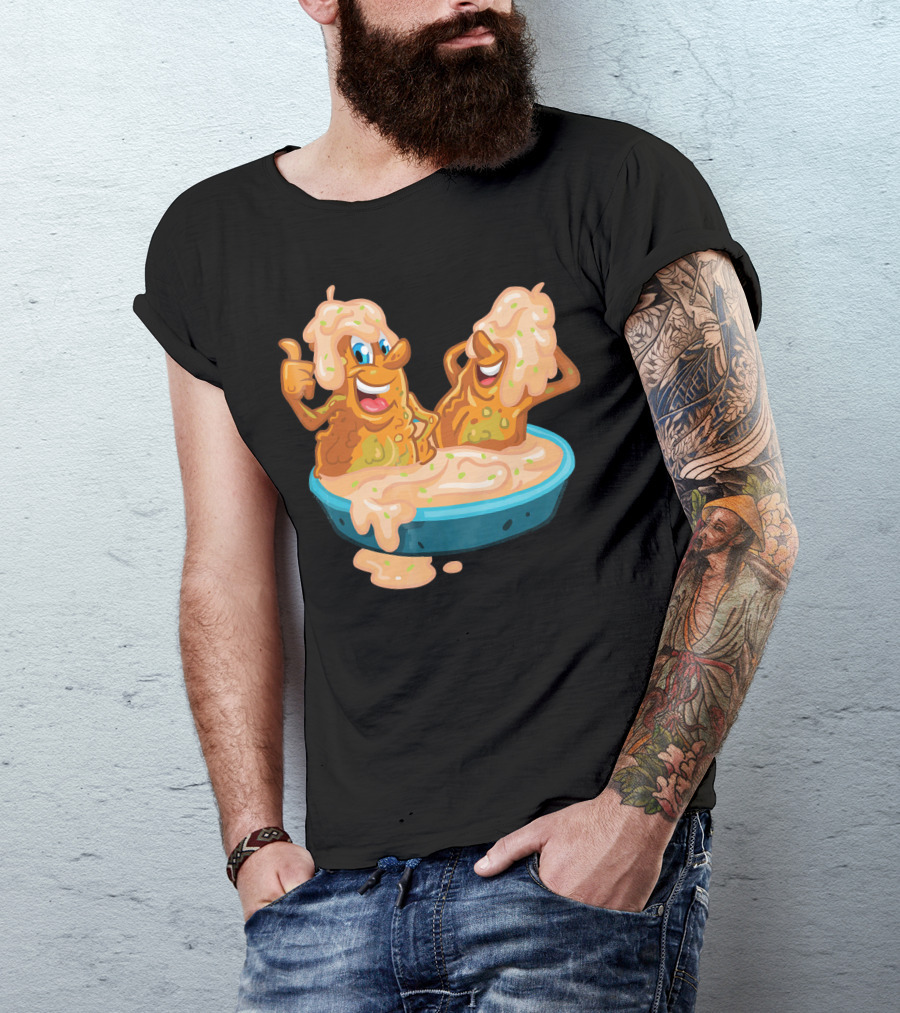 Fried Pickles Funny Trendy Cartoon Dipping Pool Party T-Shirt