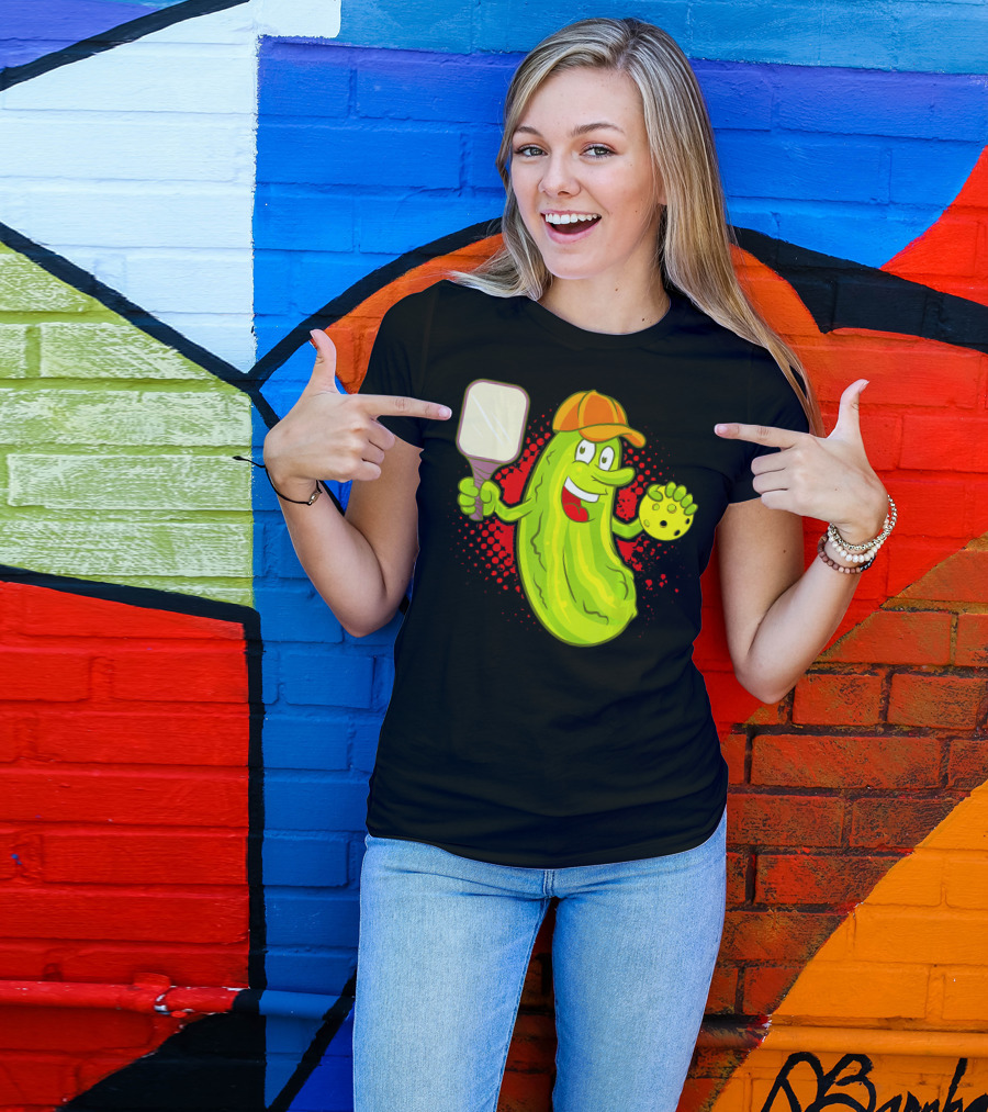 Pickleball Pickle Funny Humor With Paddle And Ball T-Shirt