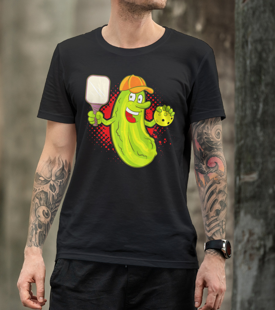 Pickleball Pickle Funny Humor With Paddle And Ball T-Shirt