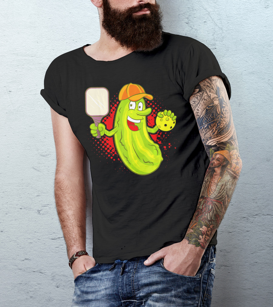 Pickleball Pickle Funny Humor With Paddle And Ball T-Shirt