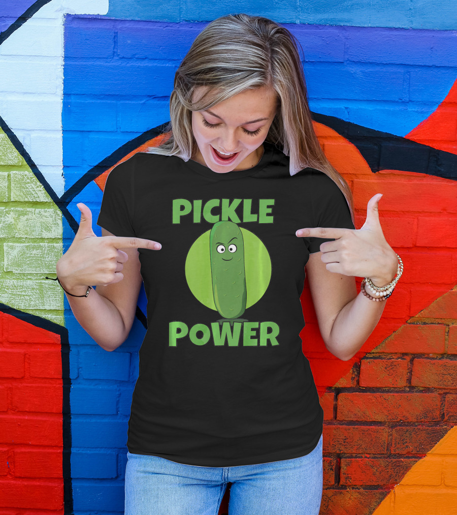 Pickle Power I Love Pickles Smiling Cartoon Pickle Character T-Shirt