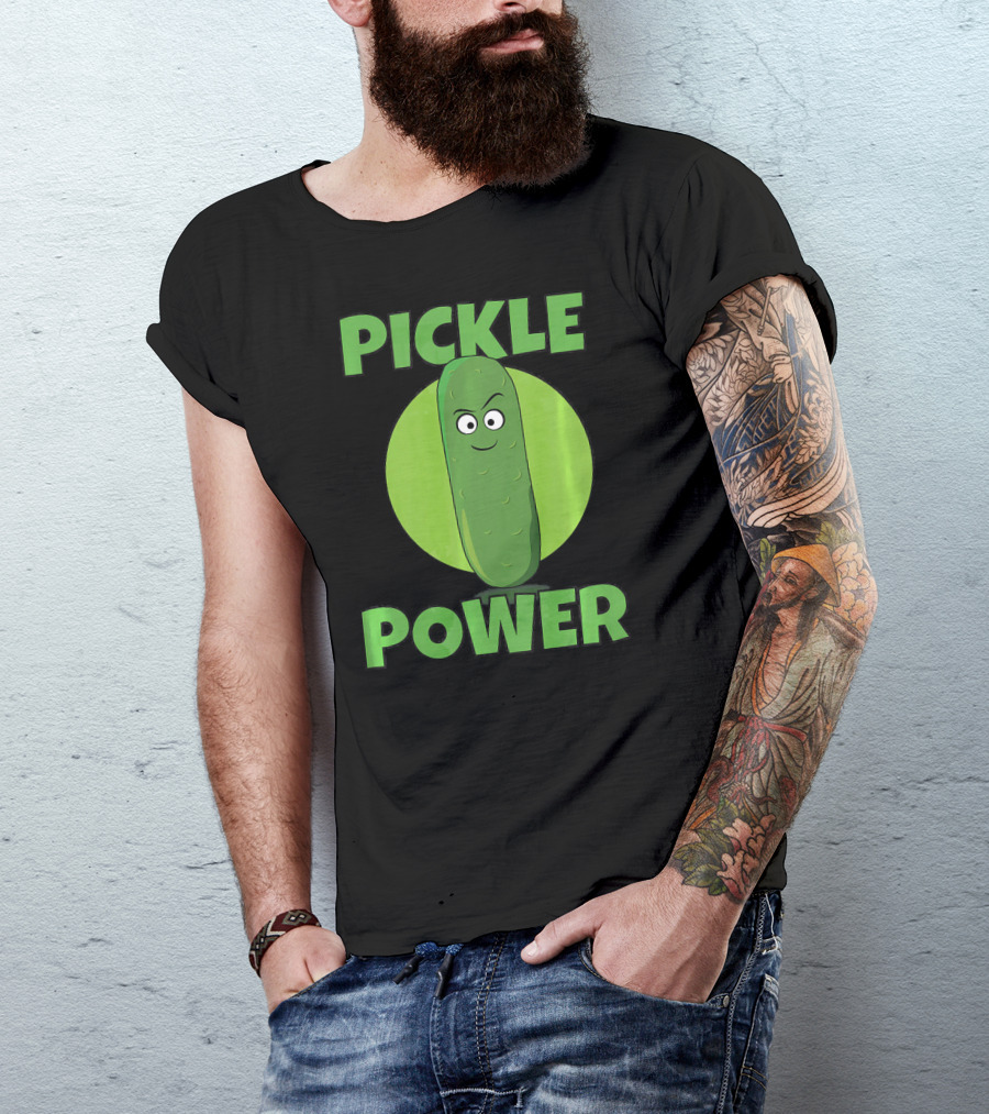 Pickle Power I Love Pickles Smiling Cartoon Pickle Character T-Shirt