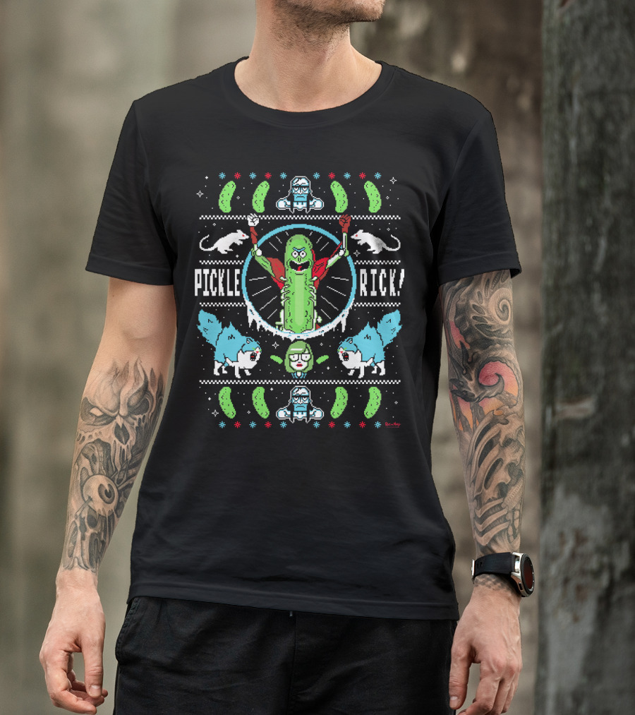 Pickle Rick Merry Christmas Ugly Sweater Style Rick And Morty T-Shirt