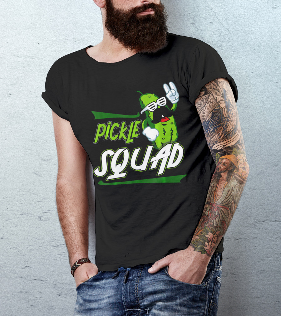 Pickle Squad Great Pickles Lover Retro Cool Mustache Rocker T-Shirt