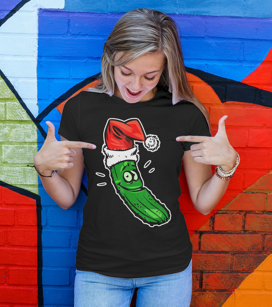 Funny Santa Pickle Christmas Cartoon Santa Hat T-Shirt