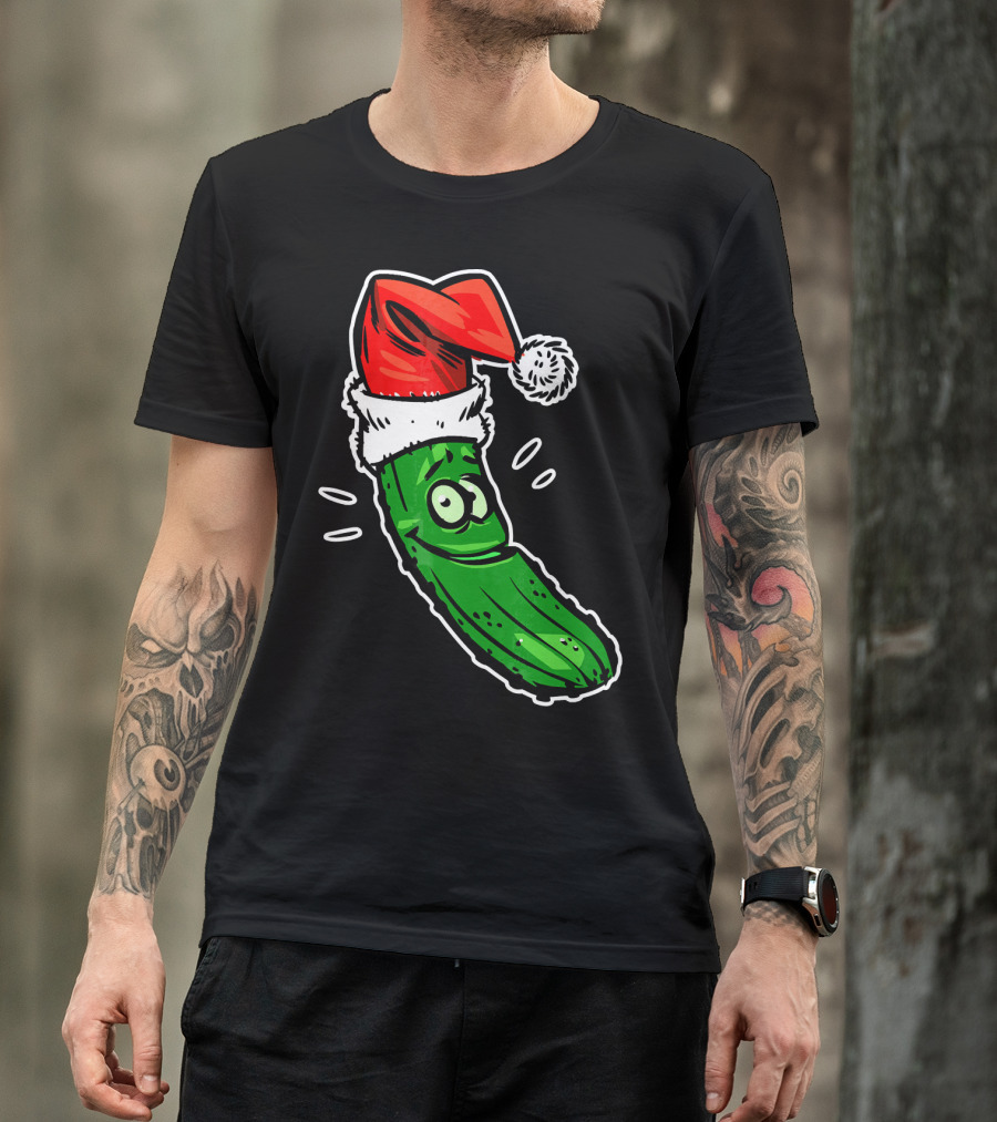 Funny Santa Pickle Christmas Cartoon Santa Hat T-Shirt