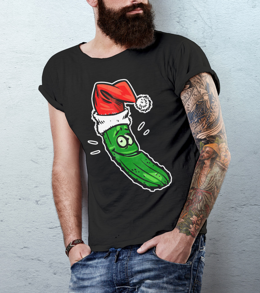 Funny Santa Pickle Christmas Cartoon Santa Hat T-Shirt