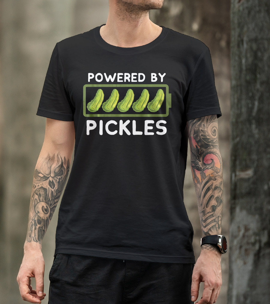 Powered By Pickles Pickle Battery T-Shirt