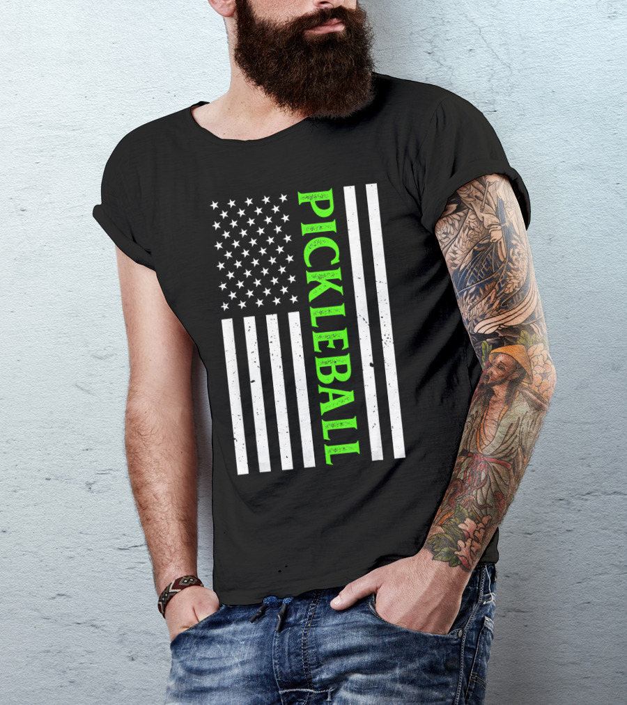 Pickleball Vintage Distressed American Flag T-Shirt