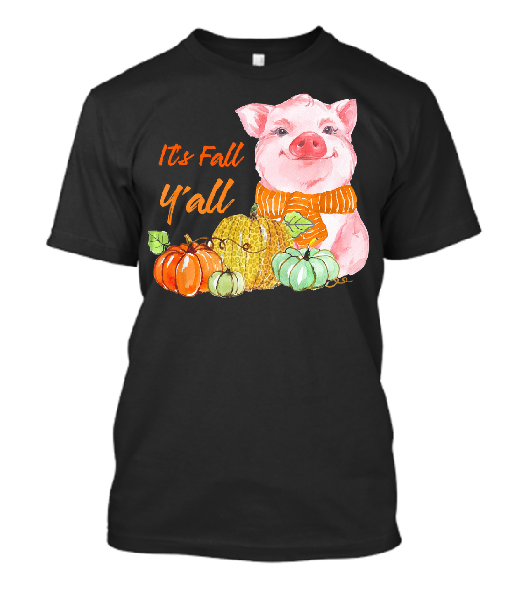 Its Fall Y'all Cute Pig With Leopard Pumpkin Scarf T-Shirt