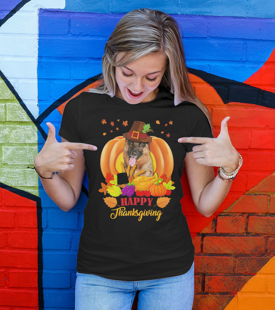 German Shepherd Happy Thanksgiving Pumpkin Harvest Dog T-Shirt