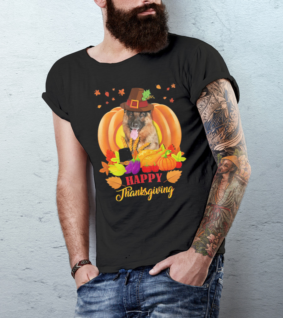 German Shepherd Happy Thanksgiving Pumpkin Harvest Dog T-Shirt