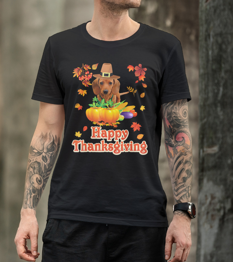 Happy Thanksgiving Dachshund Dog Pumpkin T-Shirt