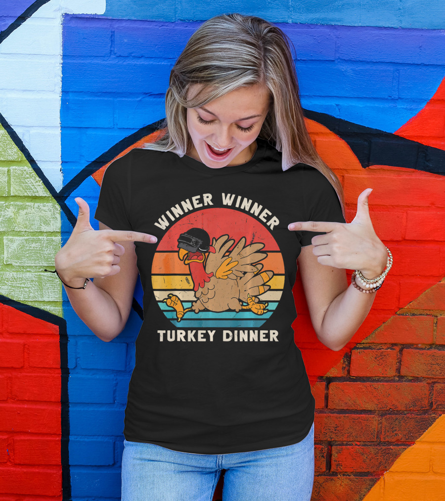 Winner Winner Turkey Dinner Retro Turkey With Helmet T-Shirt
