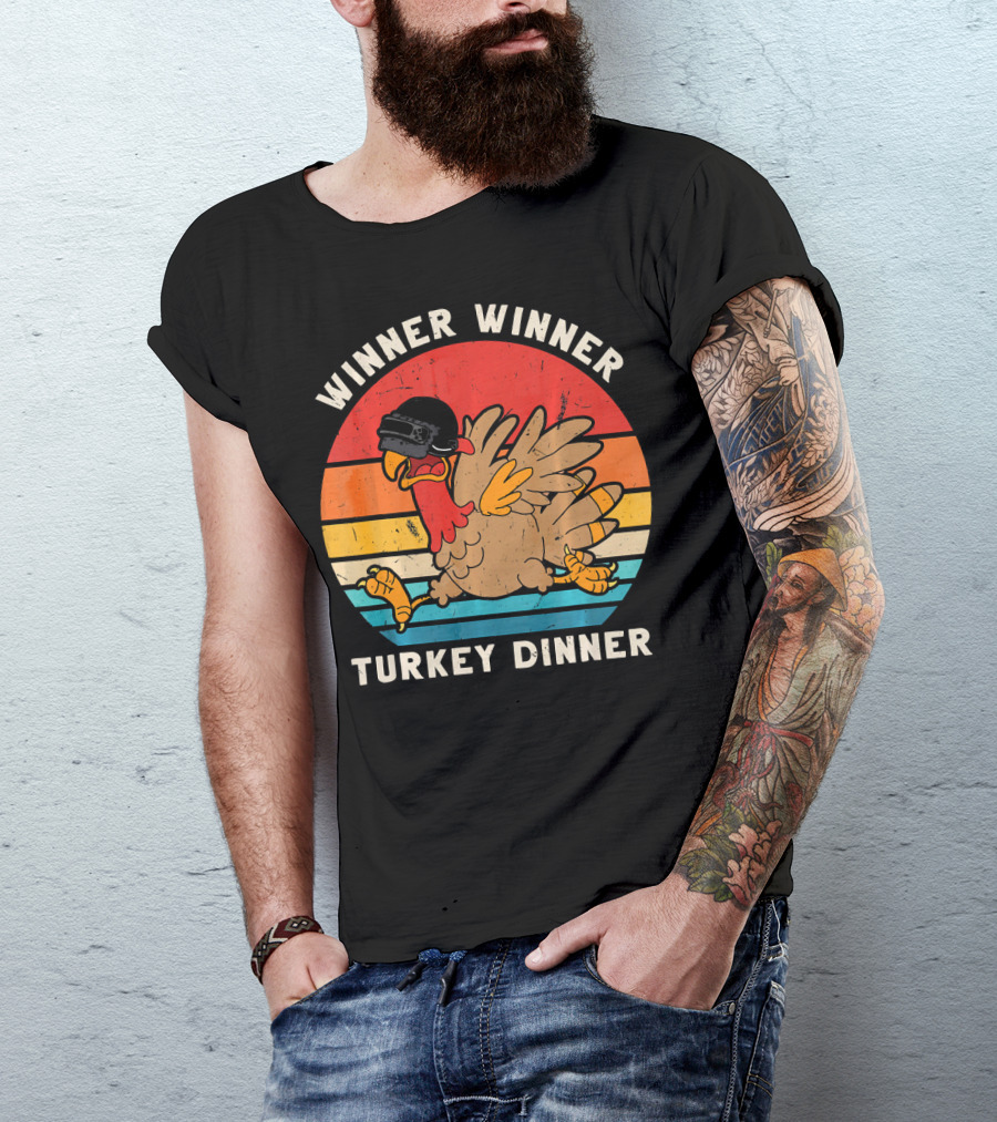 Winner Winner Turkey Dinner Retro Turkey With Helmet T-Shirt