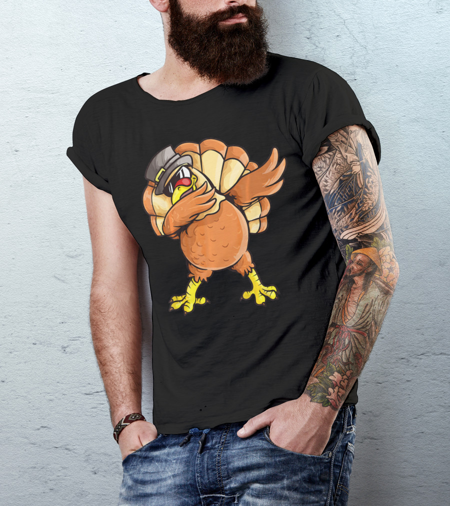 Dabbing Turkey Dab Dance Pilgrim Hat Thanksgiving T-Shirt
