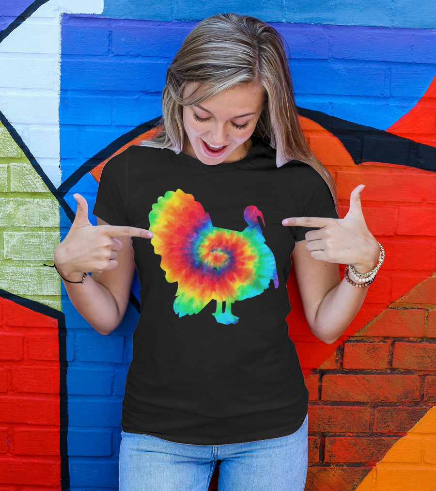 Tie Dye Turkey Thanksgiving Spiral Color Burst T-Shirt