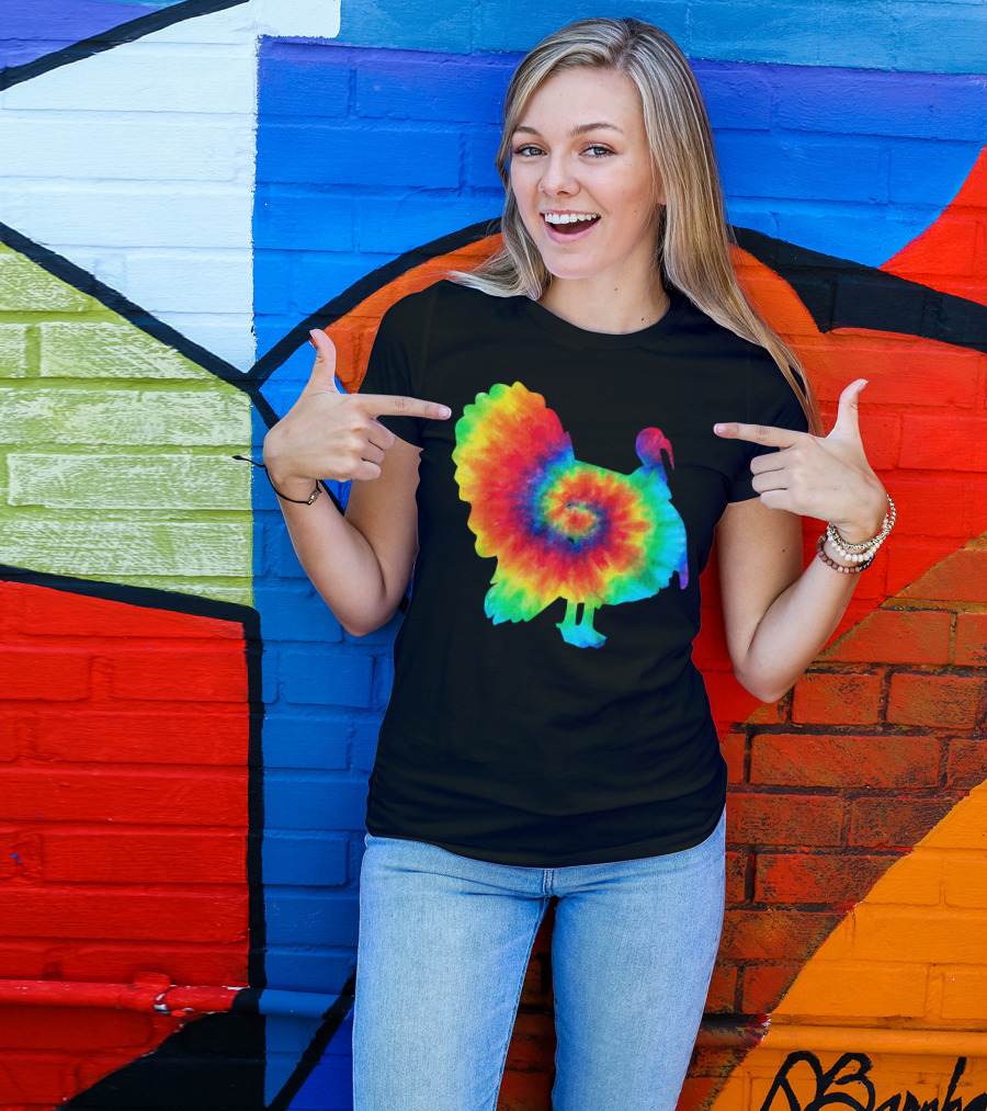 Tie Dye Turkey Thanksgiving Spiral Color Burst T-Shirt