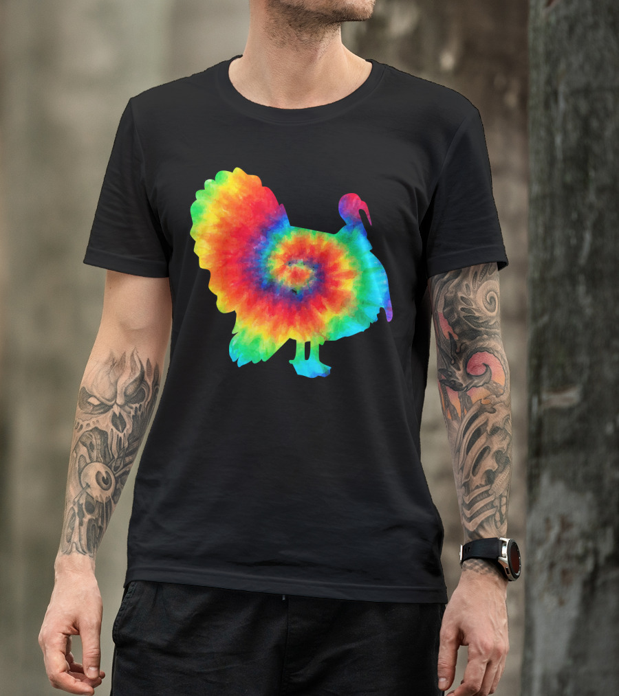 Tie Dye Turkey Thanksgiving Spiral Color Burst T-Shirt