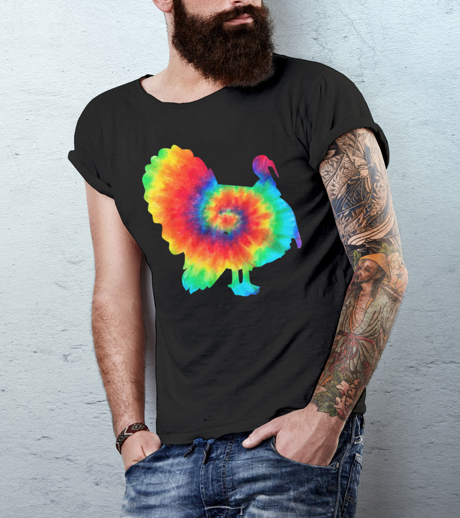 Tie Dye Turkey Thanksgiving Spiral Color Burst T-Shirt