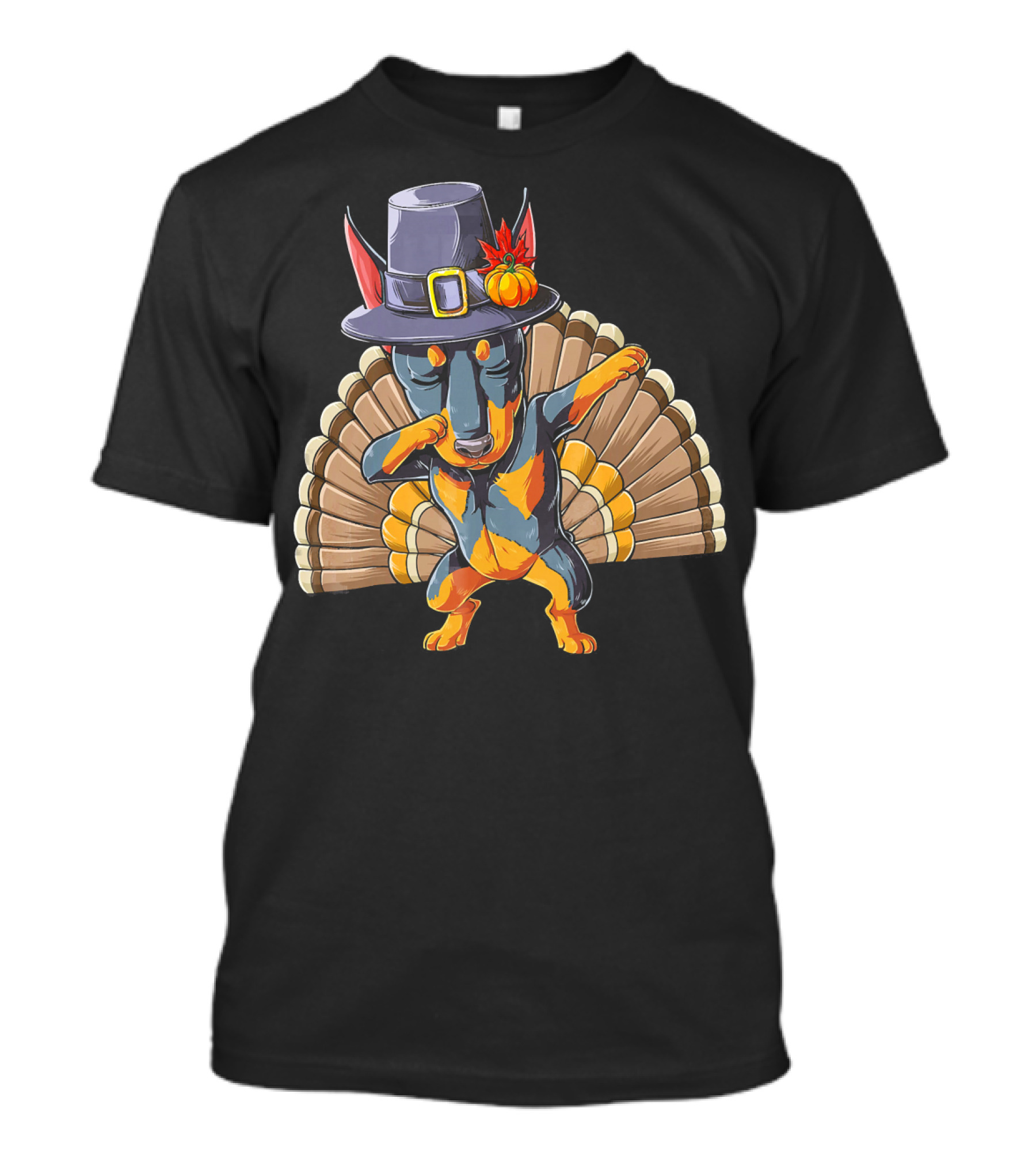 Thanksgiving Pilgrim Hat Dabbing Dog With Turkey Feathers T-Shirt
