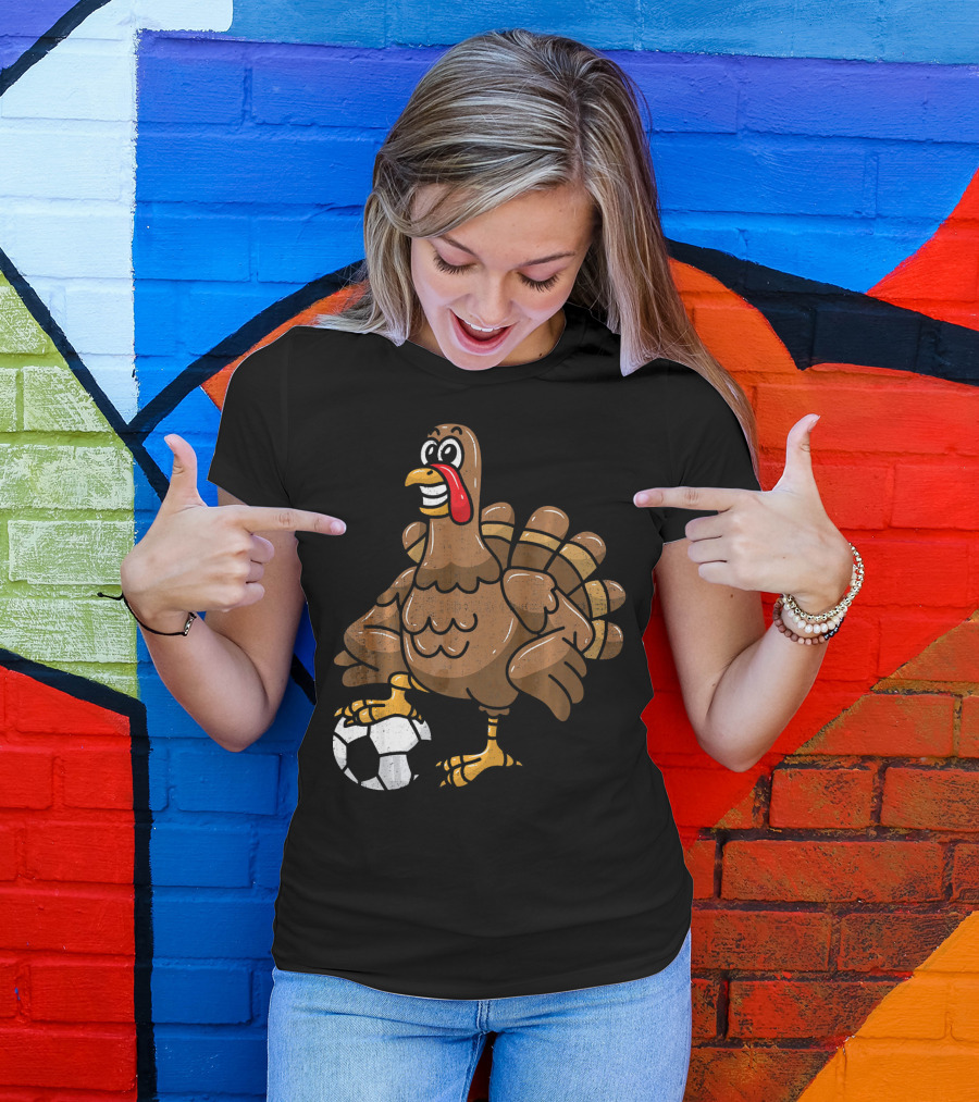 Thanksgiving Turkey Soccer Football Player T-Shirt