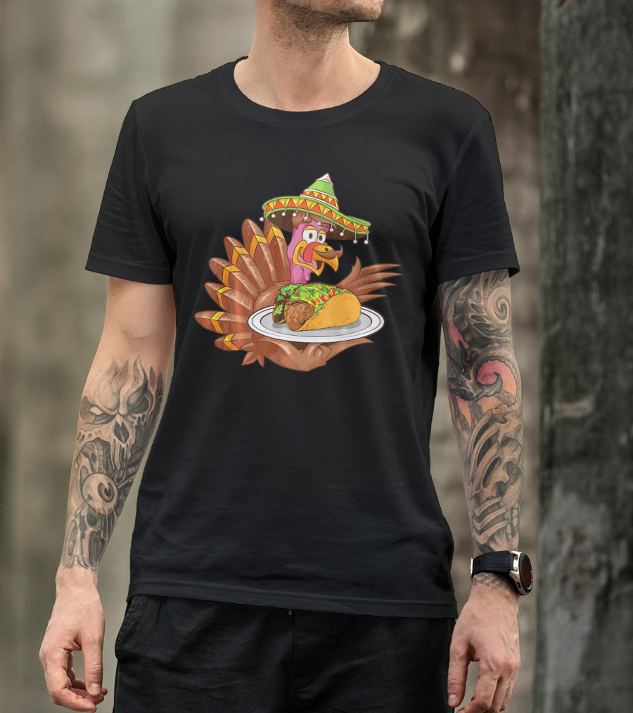 Cool Turkey Wearing Sombrero Holding Tacos T-Shirt
