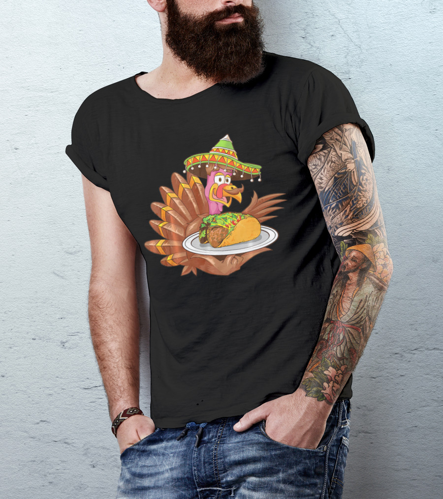 Cool Turkey Wearing Sombrero Holding Tacos T-Shirt