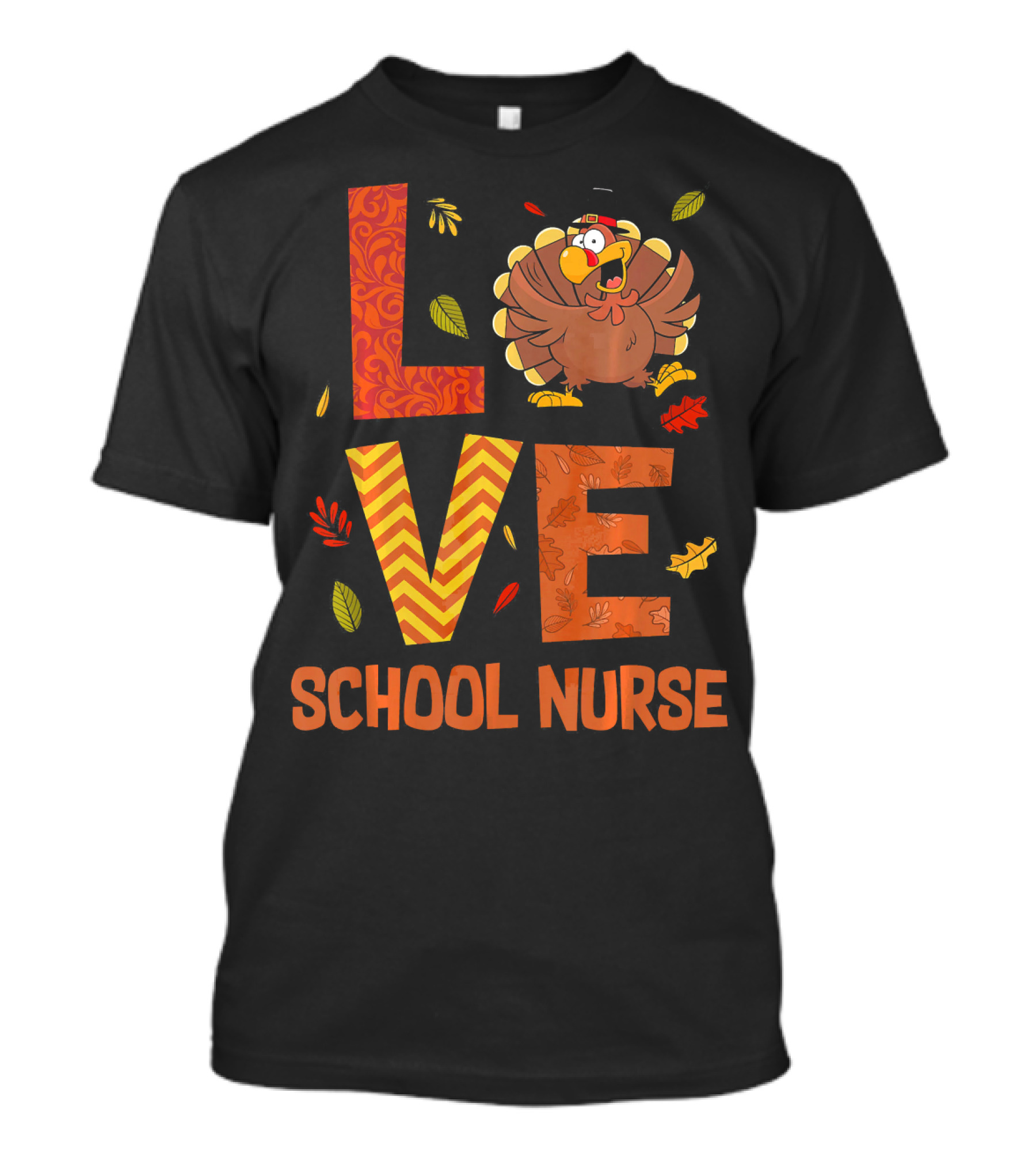 LOVE School Nurse Turkey Autumn Fall Thanksgiving T-Shirt