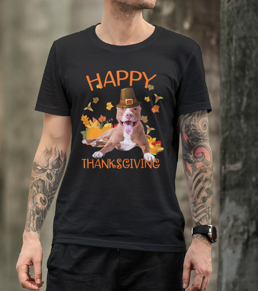 Happy Thanksgiving Pit Bull Turkey Funny Dogs T-Shirt