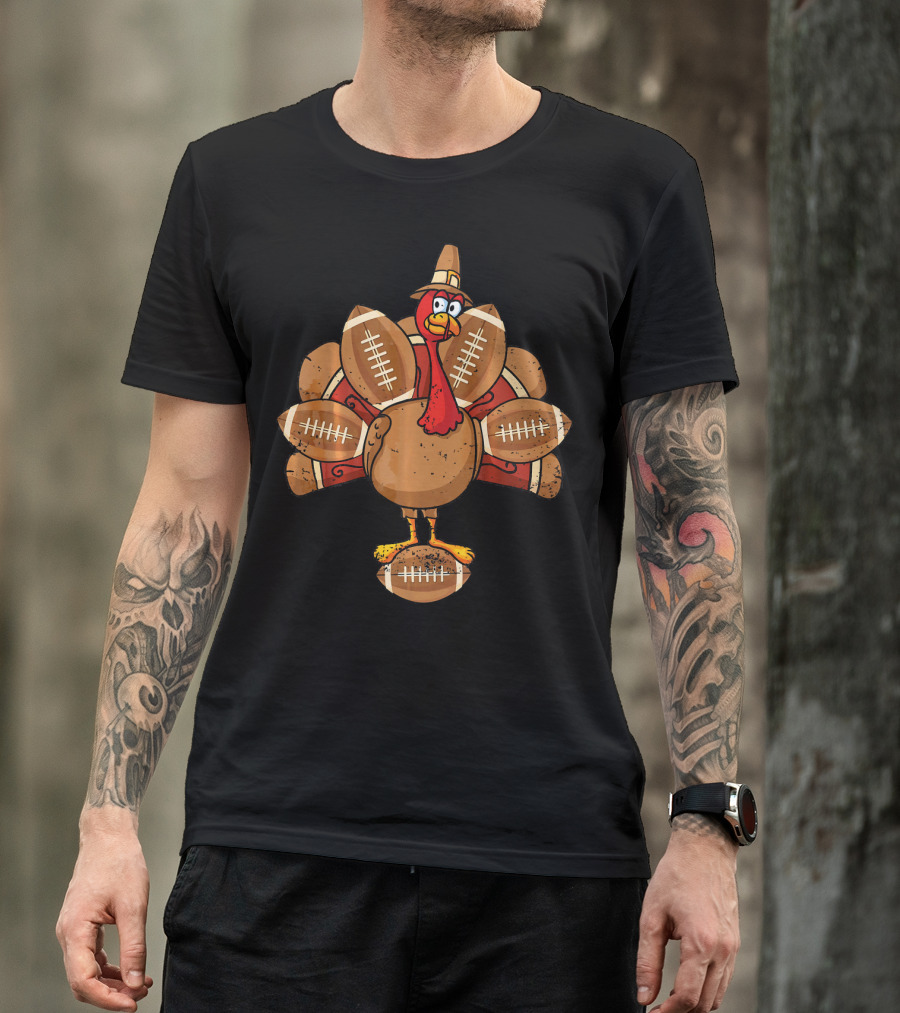 Thanksgiving Turkey With Football Feathers T-Shirt