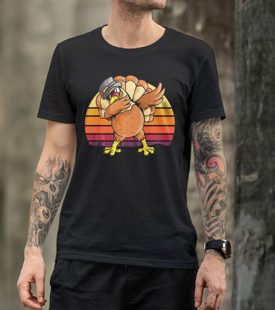 Dabbing Turkey Kids Boys Dab Hat Dance Vintage Sunset T-Shirt