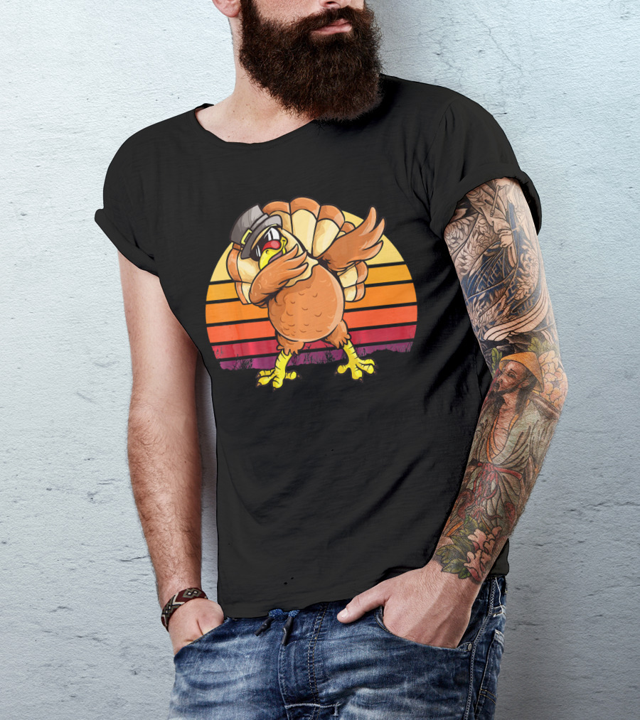 Dabbing Turkey Kids Boys Dab Hat Dance Vintage Sunset T-Shirt