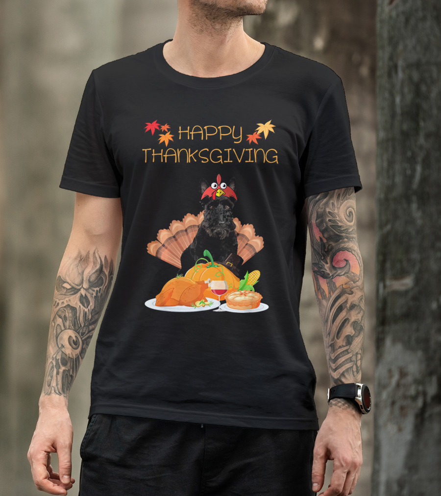 Happy Thanksgiving Day Scottish Terrier Turkey Feast T-Shirt