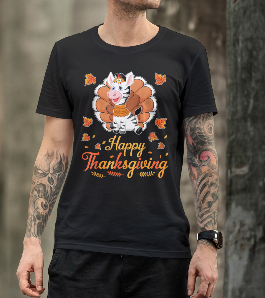 Happy Thanksgiving Cute Turkey Zebra T-Shirt