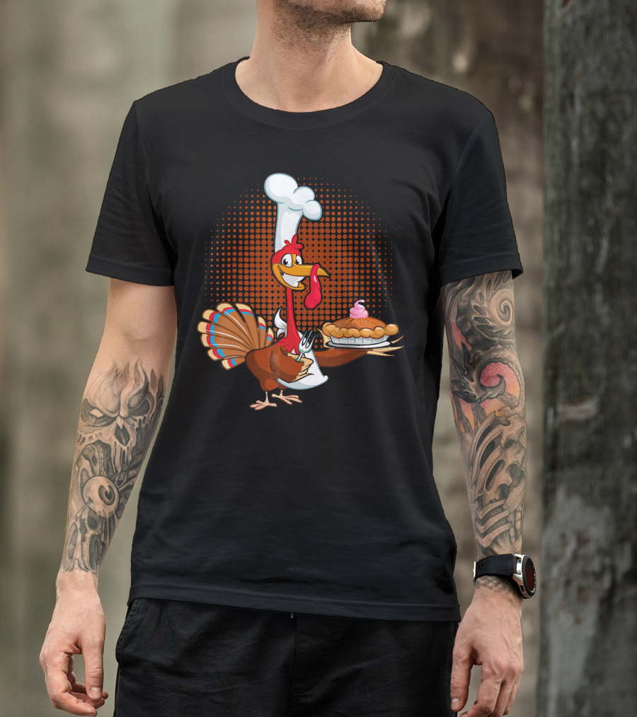 Turkey Chef Holding Pumpkin Pie T-Shirt