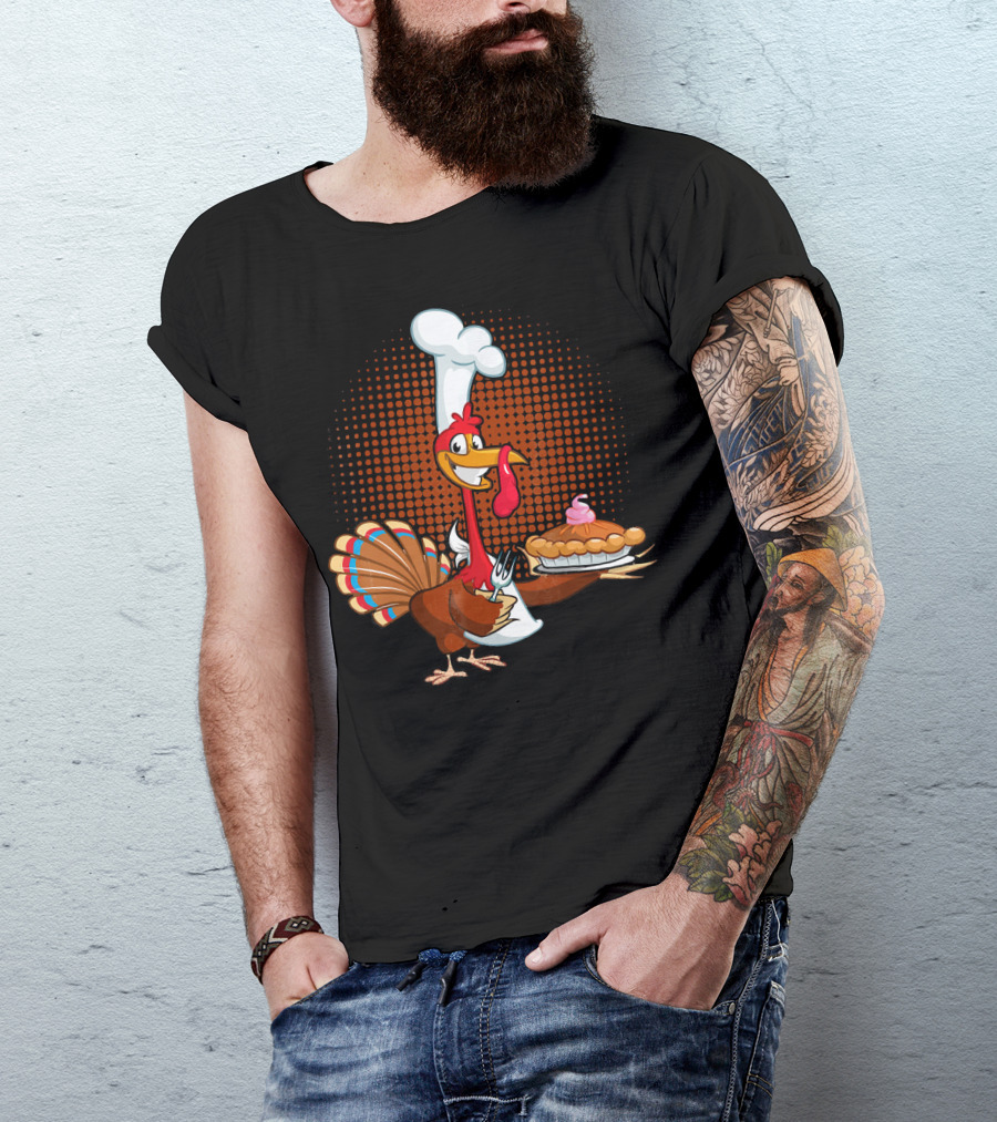 Turkey Chef Holding Pumpkin Pie T-Shirt