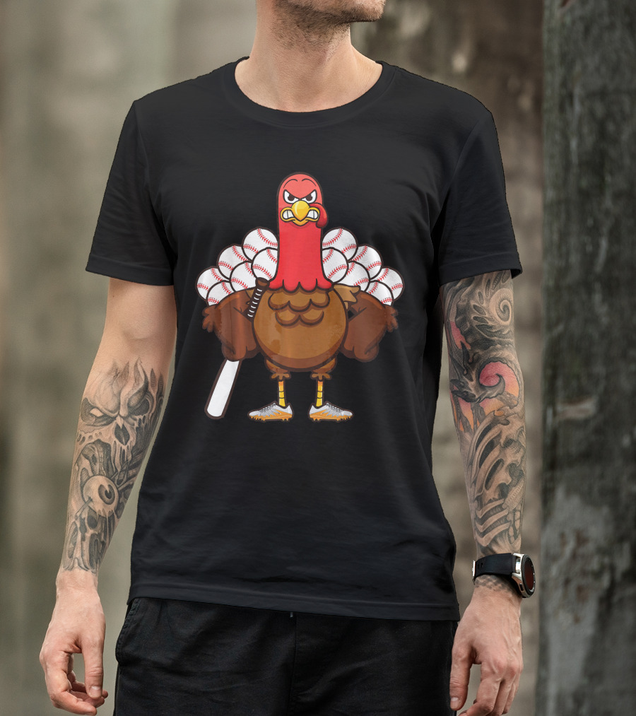 Gobble Turkey Baseball Player Thanksgiving Batter T-Shirt