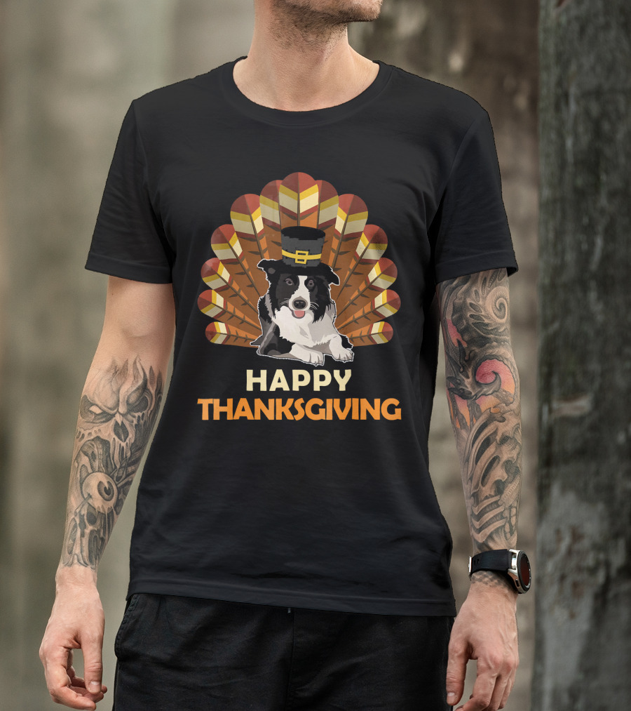 Border Collie Happy Thanksgiving Turkey T-Shirt